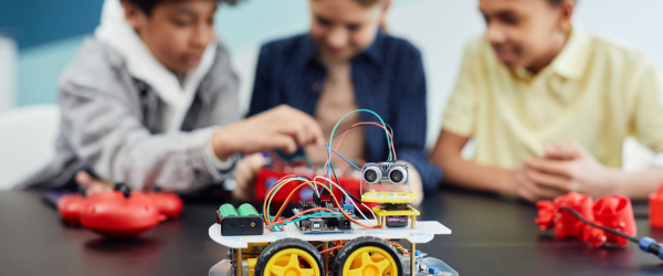 youth building a robot