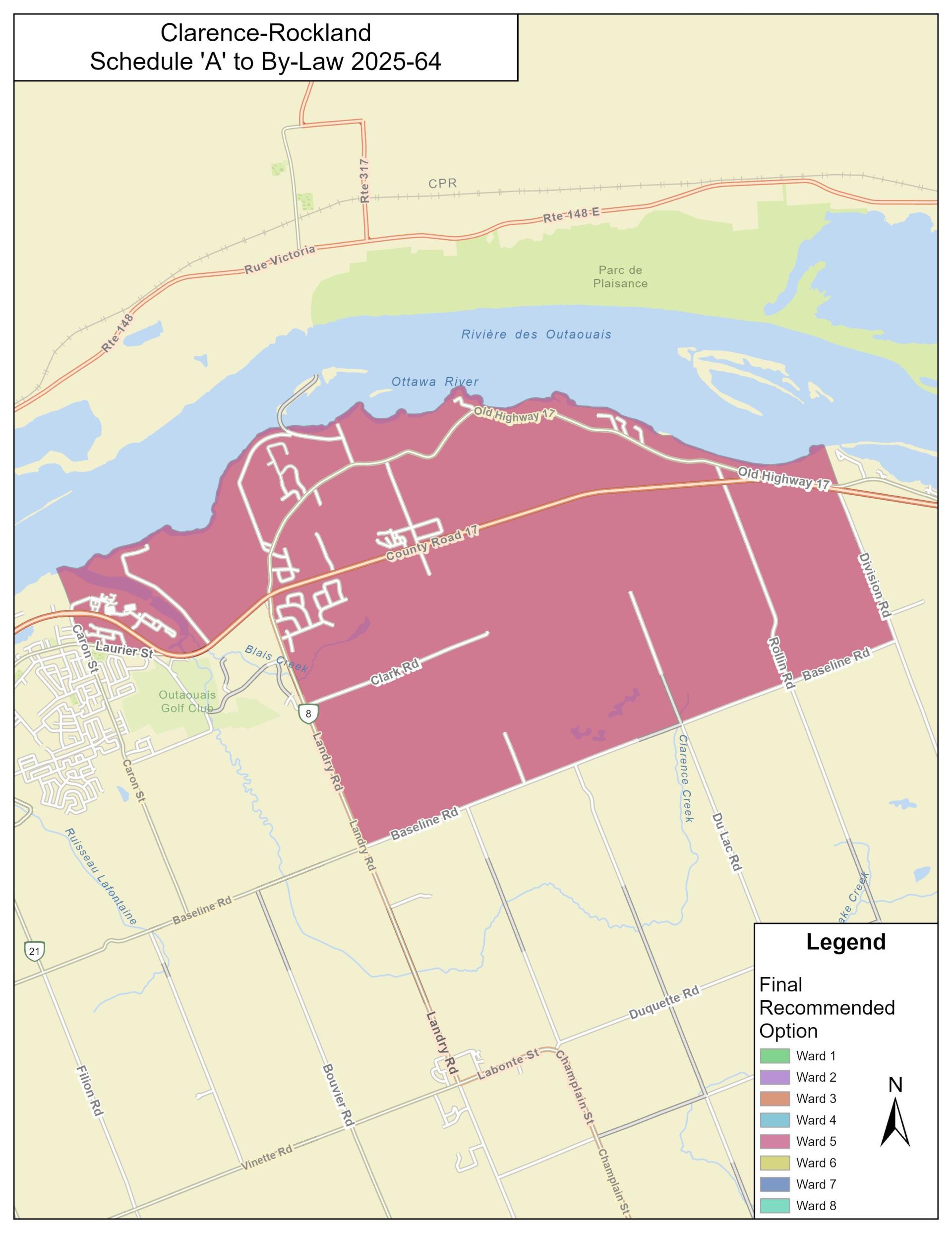 Carte couleur de Clarence-Rockland avec légende à droite.